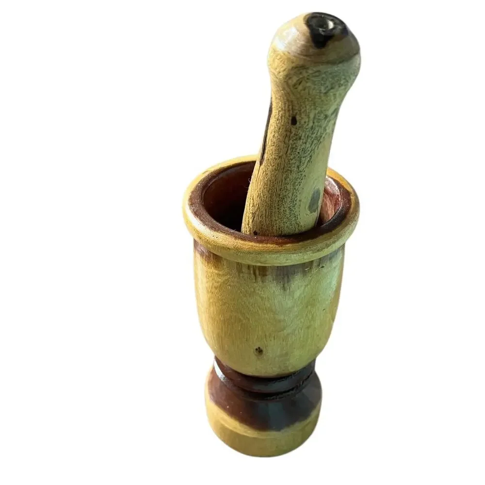 VINTAGE HANDMADE Mortar & Pestle Carved Turned Wood Compound FAST SHIP 2080-27